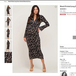 Black Printed Long Sleeve Ruched Maternity Dress
